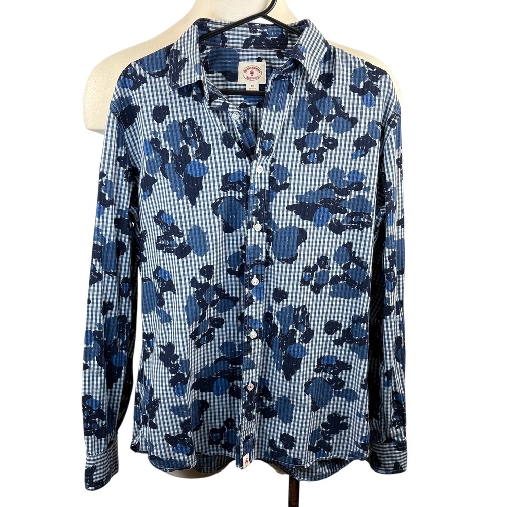 Brooks Brothers Red Fleece Men's Blue Gingham Floral Button Down Shirt Size M - Picture 2 of 5